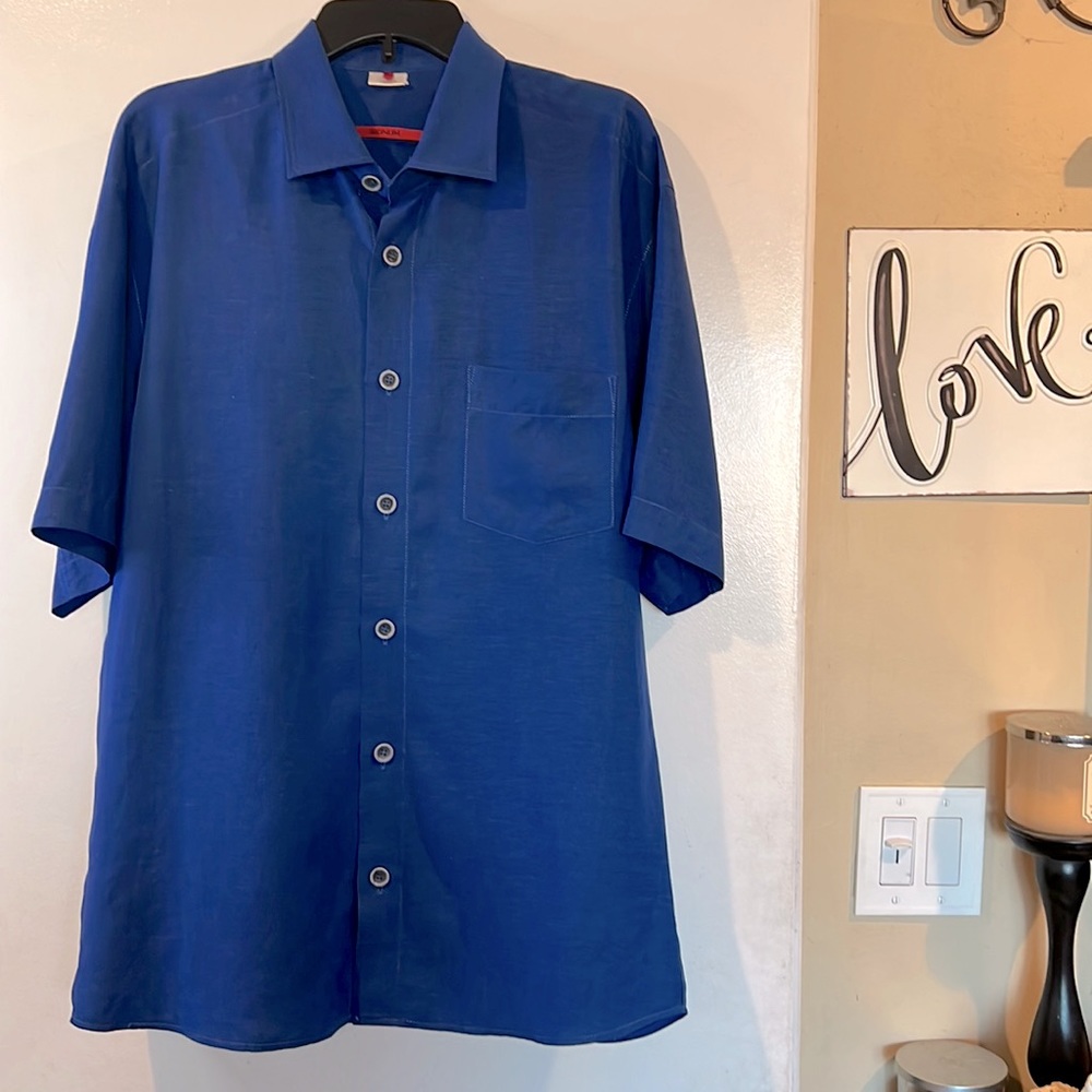 Signum Mens Tencel and Linen Button Up Short Sleeve Shirt
